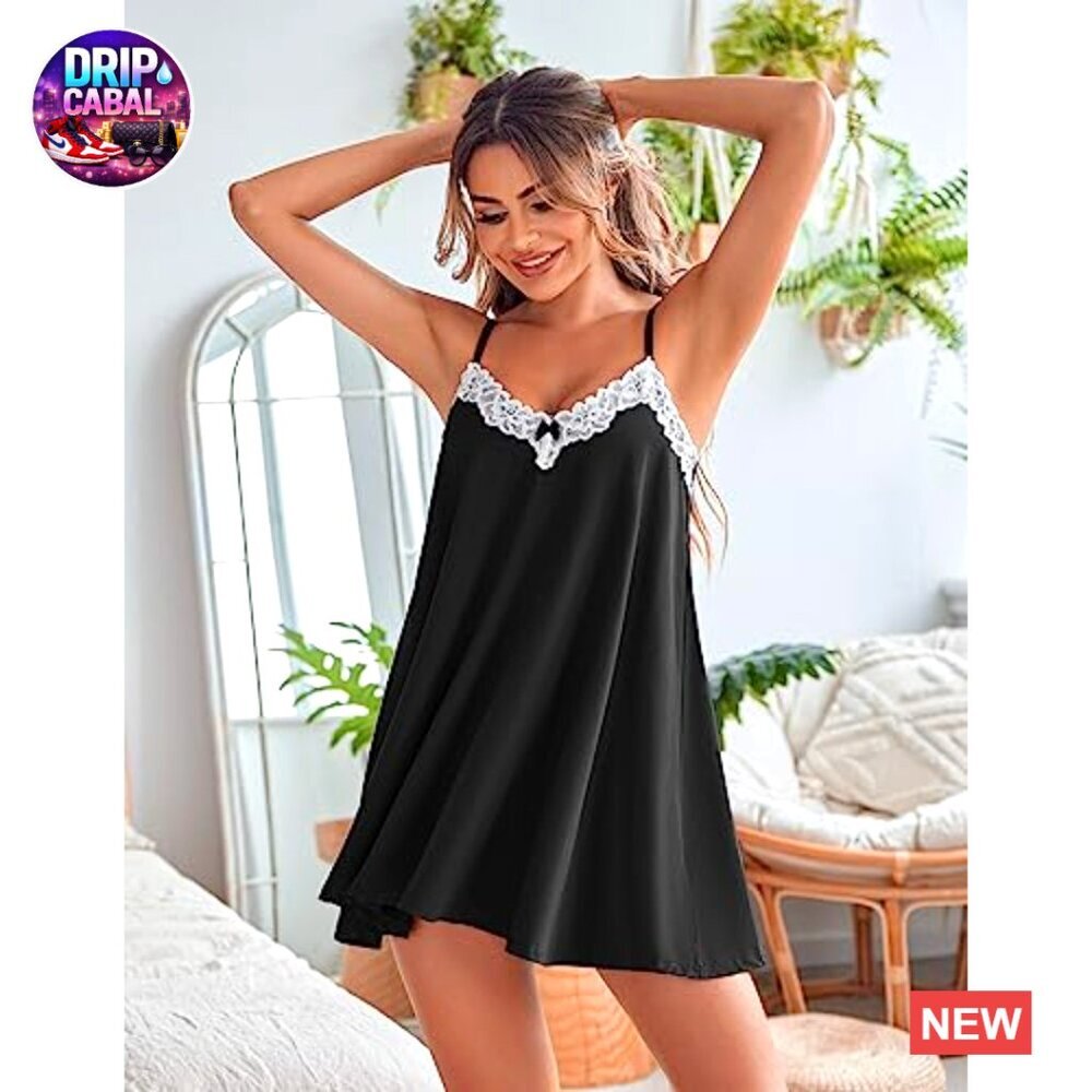 Lace Nightgown Sexy Spaghetti Strap Chemise Sleepwear Elegant Minimal Chic - Picture 2 of 7